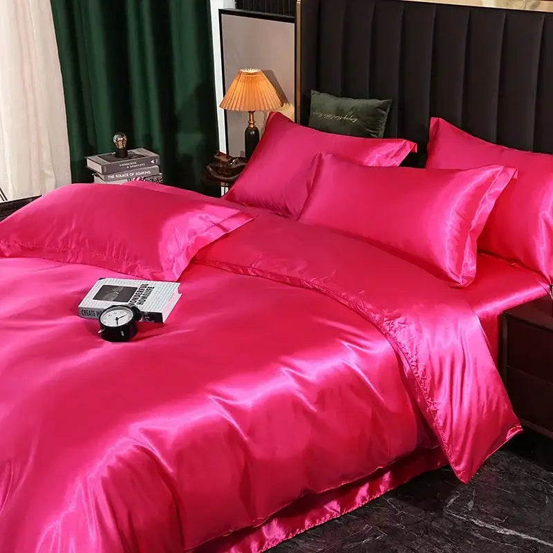 Luxurious crimson satin bedding set – bedroom duvet cover and sheets