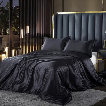 Luxurious white satin duvet cover bedroom silk bedding set