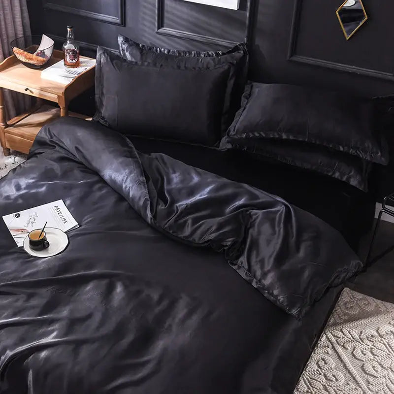 Elegant ruffled silk gray satin silk bedding set bedroom duvet cover
