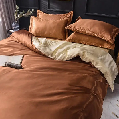 Elegant ruffled silk gray satin silk bedding set bedroom duvet cover