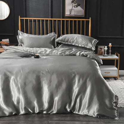 Elegant ruffled silk gray satin silk bedding set bedroom duvet cover
