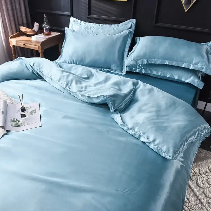 Elegant ruffled silk gray satin silk bedding set bedroom duvet cover