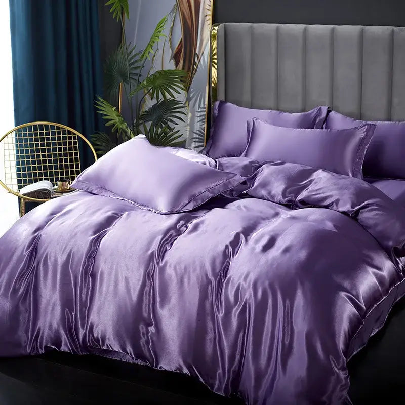 Luxurious white satin duvet cover bedding set bedroom silk finish