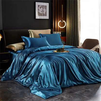 Luxurious gold & teal satin duvet cover bedding set – bedroom