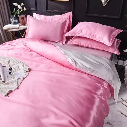 Elegant ruffled silk gray satin silk bedding set bedroom duvet cover