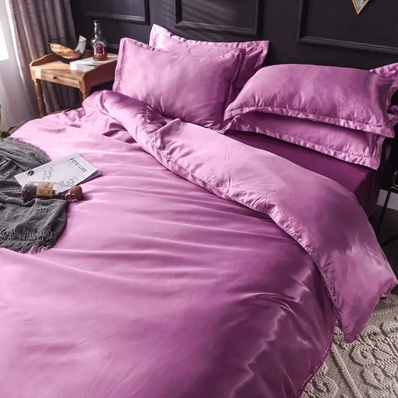 Elegant ruffled silk gray satin silk bedding set bedroom duvet cover