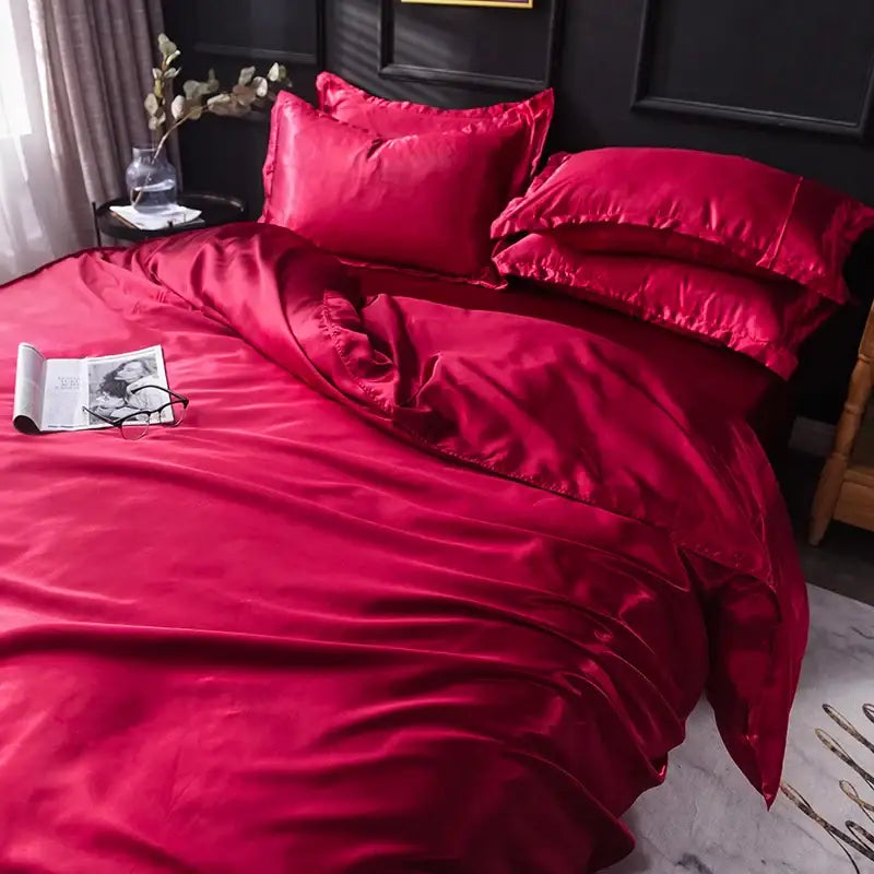 Elegant ruffled silk gray satin silk bedding set bedroom duvet cover