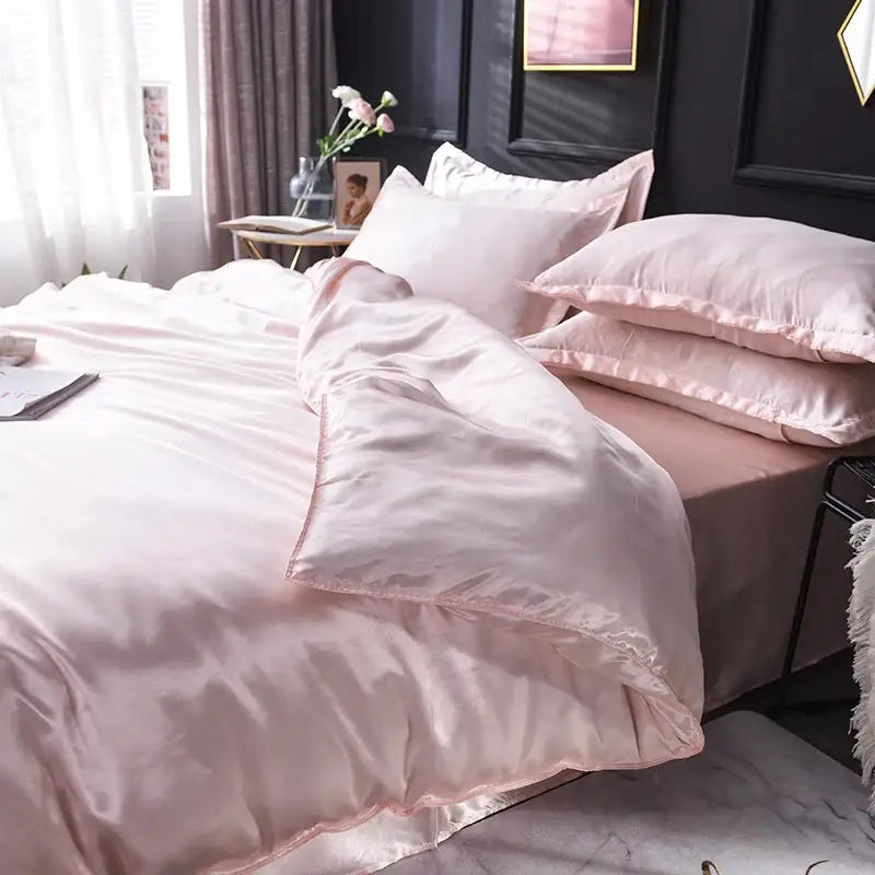 Elegant ruffled silk gray satin silk bedding set bedroom duvet cover