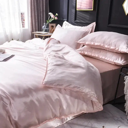 Elegant ruffled silk gray satin silk bedding set bedroom duvet cover