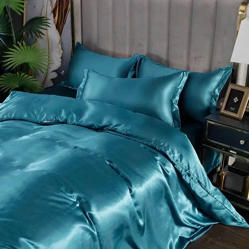 Elegant ruffled silk gray satin silk bedding set bedroom duvet cover