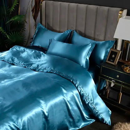 Elegant ruffled silk gray satin silk bedding set bedroom duvet cover
