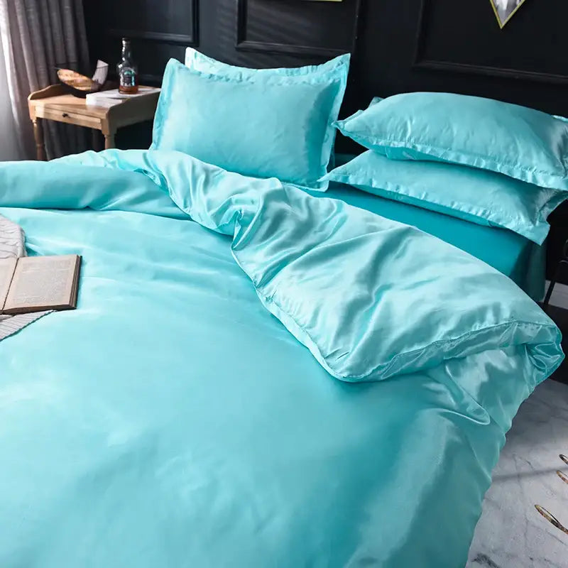 Elegant ruffled silk gray satin silk bedding set bedroom duvet cover