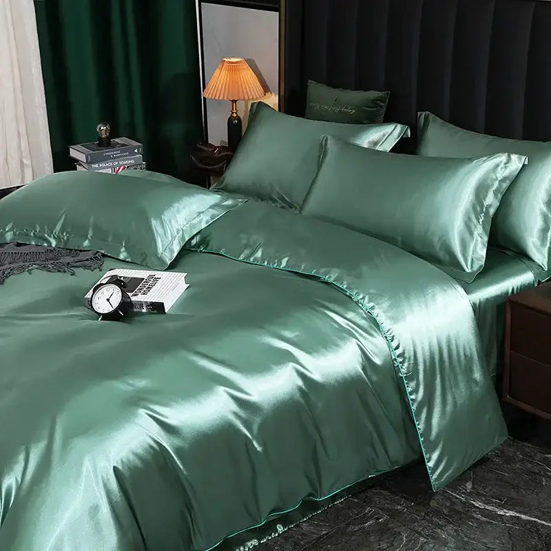 Luxurious turquoise satin duvet cover set bedroom bed sheet