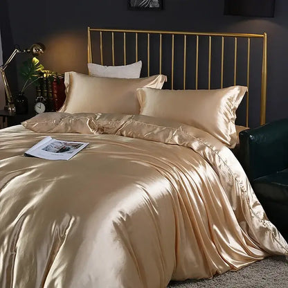 Luxurious turquoise satin duvet cover set bedroom bed sheet
