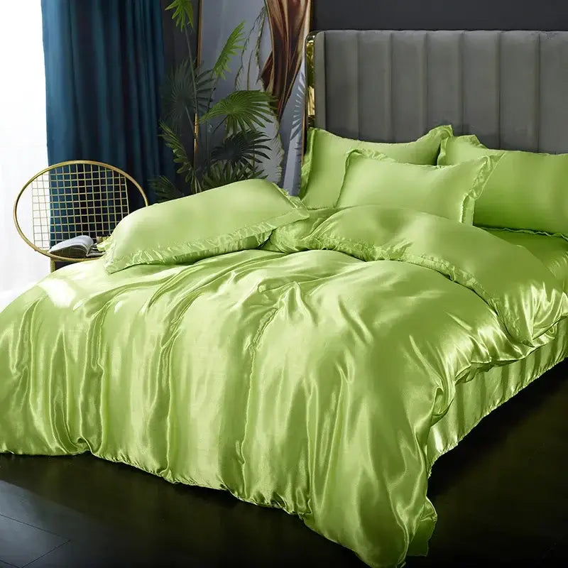 Luxurious white satin duvet cover set bedroom silk bedding