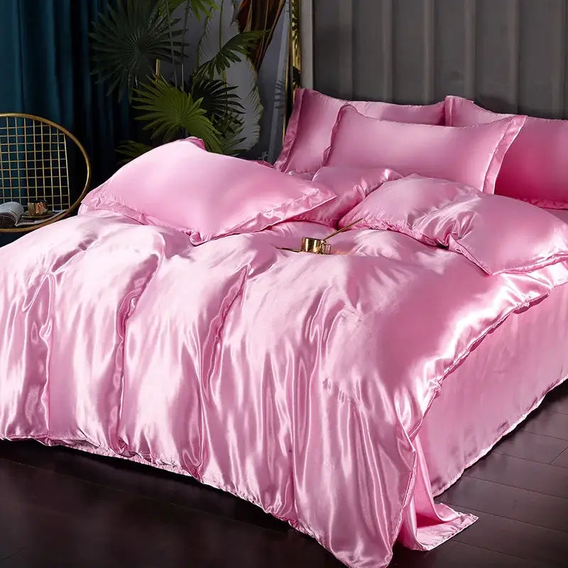 Luxurious white satin duvet cover set bedroom silk bedding