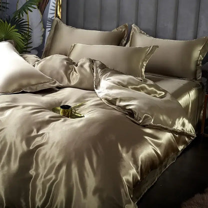 Luxurious white satin duvet cover set bedroom silk bedding
