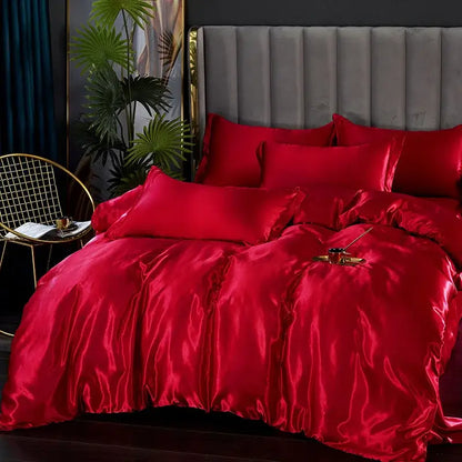 Luxurious white satin duvet cover set bedroom silk bedding