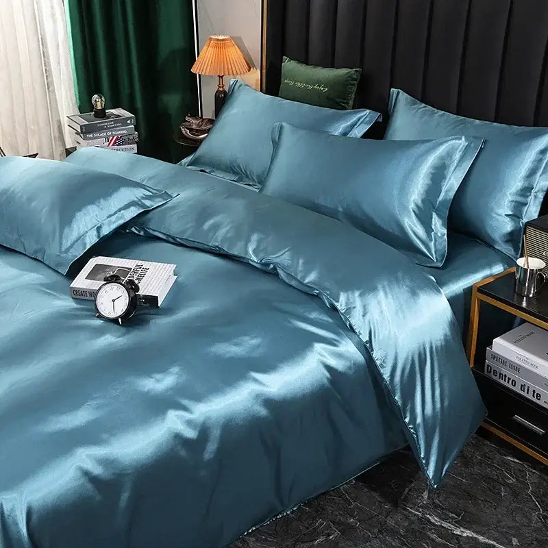 Luminous lime satin duvet cover set bedroom luxury bed sheet