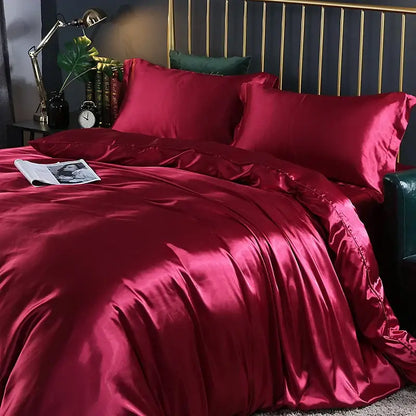 Luxurious turquoise satin duvet cover set bedroom bed sheet