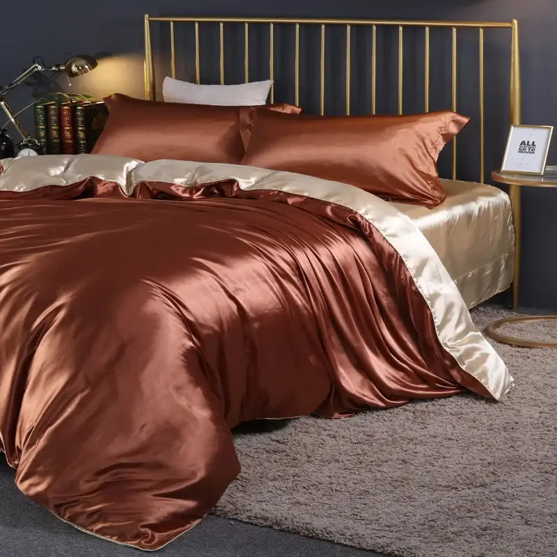 Luxurious emerald satin duvet cover set bedroom bedding