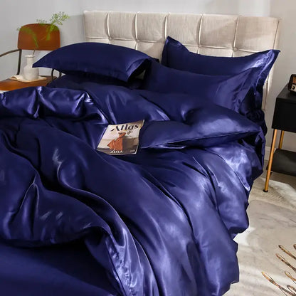 Luxurious silver & beige silk duvet cover bedding set bedroom