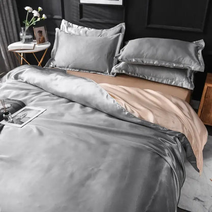 Luxurious silver & beige silk duvet cover bedding set bedroom