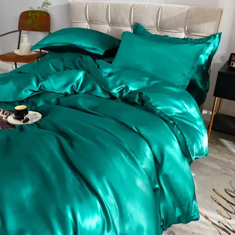 Luxurious silver & beige silk duvet cover bedding set bedroom