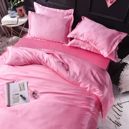 Luxurious silver & beige silk duvet cover bedding set bedroom