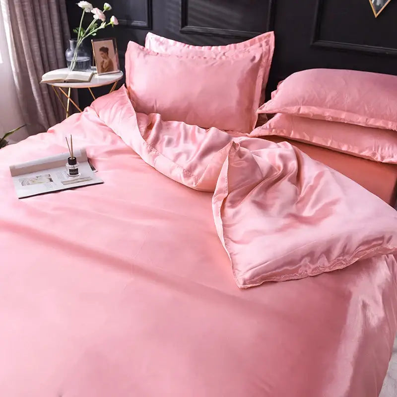 Luxurious silver & beige silk duvet cover bedding set bedroom