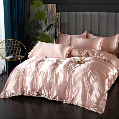 Lustrous crimson satin duvet cover bedroom bedding set