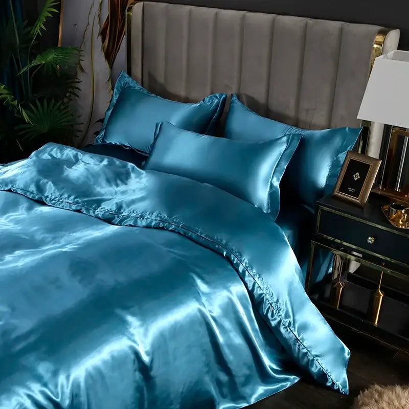 Luxurious silver & beige silk duvet cover bedding set bedroom