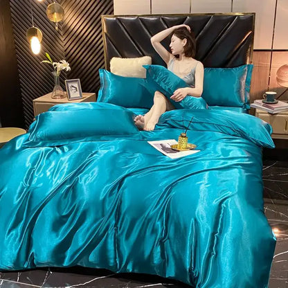Luxurious black satin duvet cover set bedroom bedding