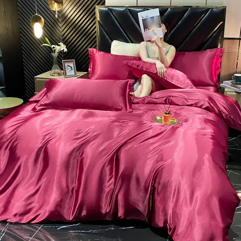 Luxurious black satin duvet cover set bedroom bedding