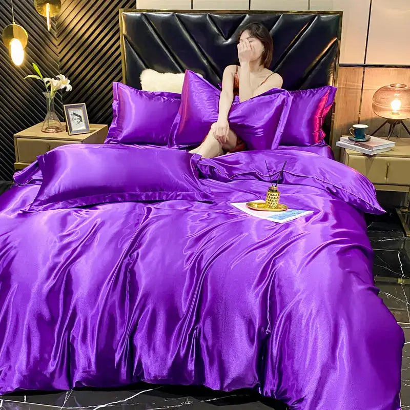 Luxurious black satin duvet cover set bedroom bedding