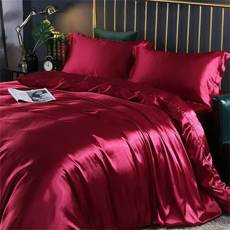 Luxurious teal satin bedding set with duvet cover for bedroom