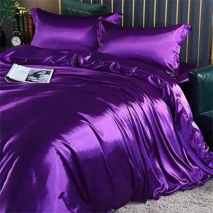 Luxurious teal satin bedding set with duvet cover for bedroom