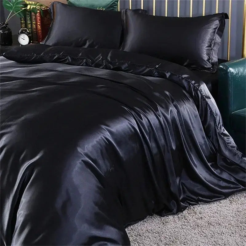 Luxurious teal satin bedding set with duvet cover for bedroom