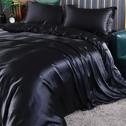 Luxurious teal satin bedding set with duvet cover for bedroom