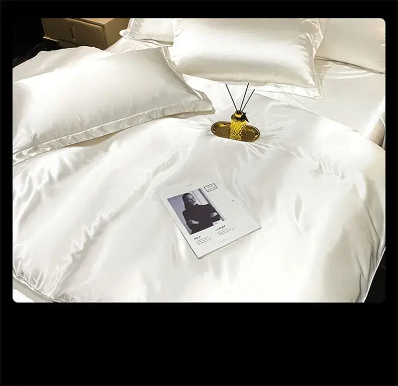 Luxurious teal satin bedding set with duvet cover for bedroom