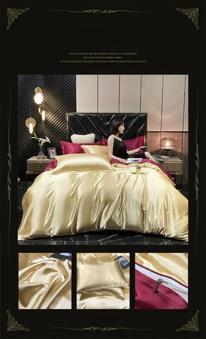 Luxurious teal satin bedding set with duvet cover for bedroom
