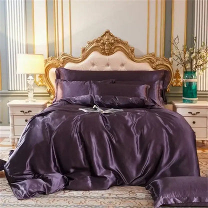 Luxurious teal satin bedding set with duvet cover for bedroom