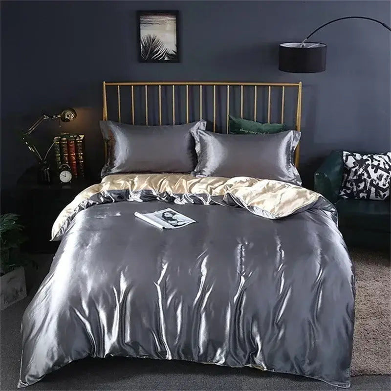 Luxurious teal satin bedding set with duvet cover for bedroom