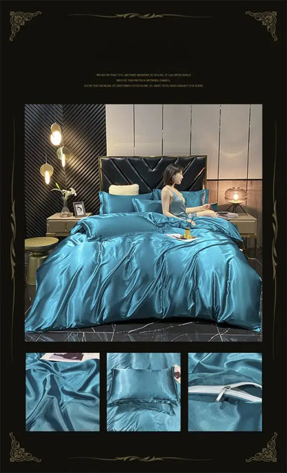Luxury silver & gold satin duvet cover bedding set for bedroom