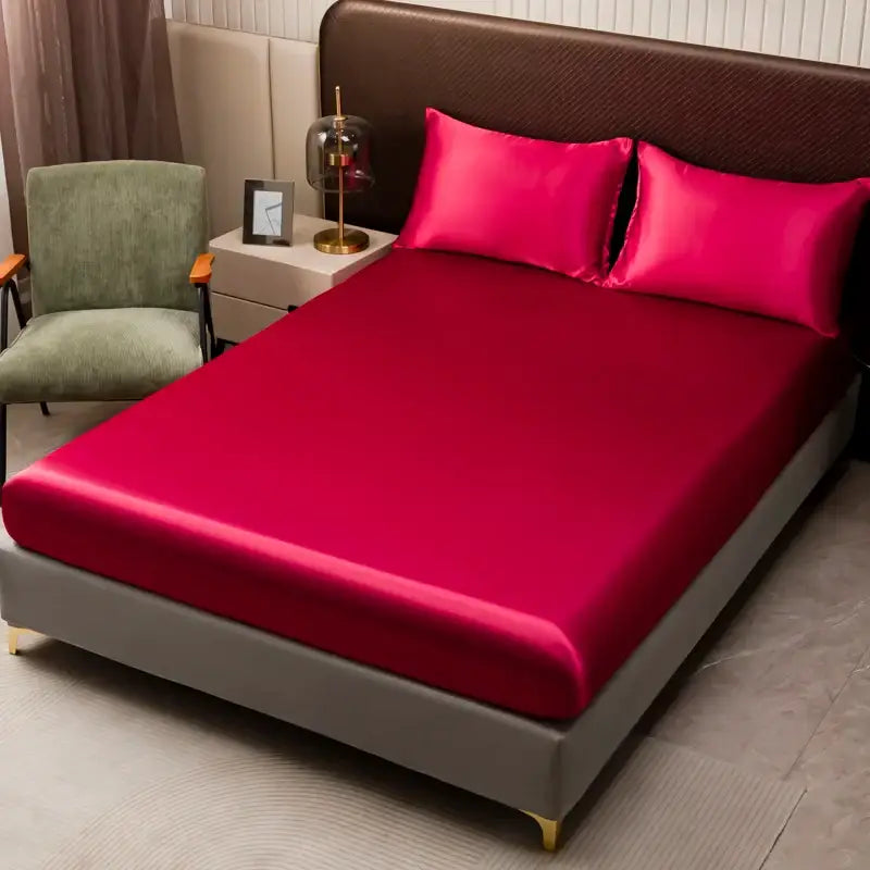 Luxurious cream solid color satin bedding set with flat sheet bedroom