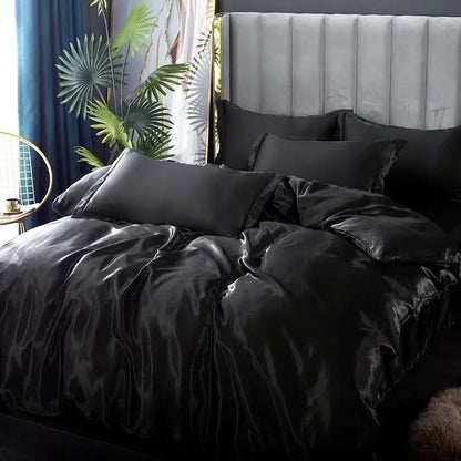 Luxurious golden satin duvet cover bedroom bedding set