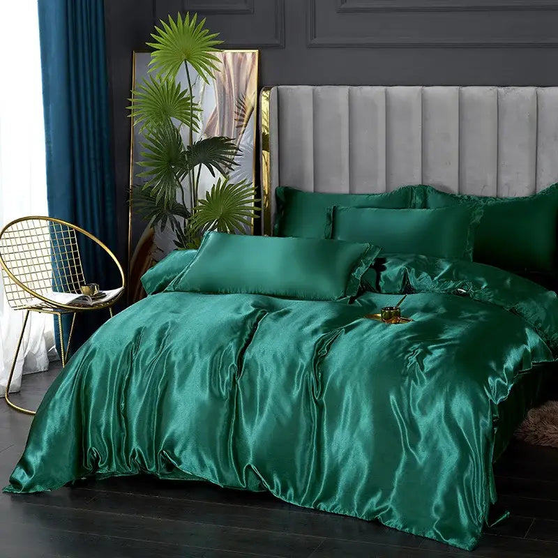 Luxurious golden satin duvet cover bedroom bedding set