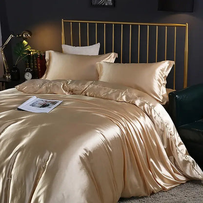 Luxurious emerald green satin duvet cover set bedroom bed sheet