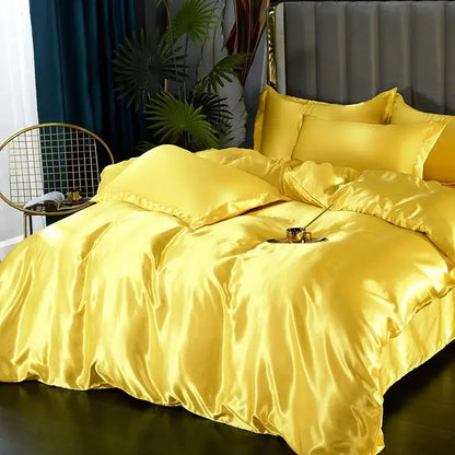 Luxurious golden satin duvet cover bedroom bedding set