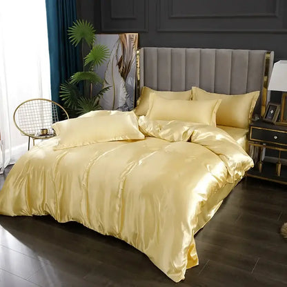 Luxurious golden satin duvet cover bedroom bedding set